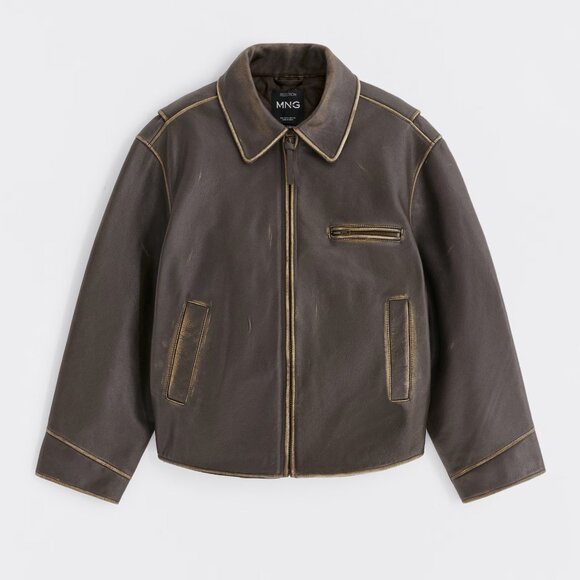 Mango Jackets & Blazers - Mango Oversized Worn-Effect Leather Jacket